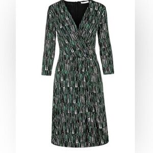 Hugo Boss Black White Green Emerald Surplice Neckline Viscose Dress Size Xs